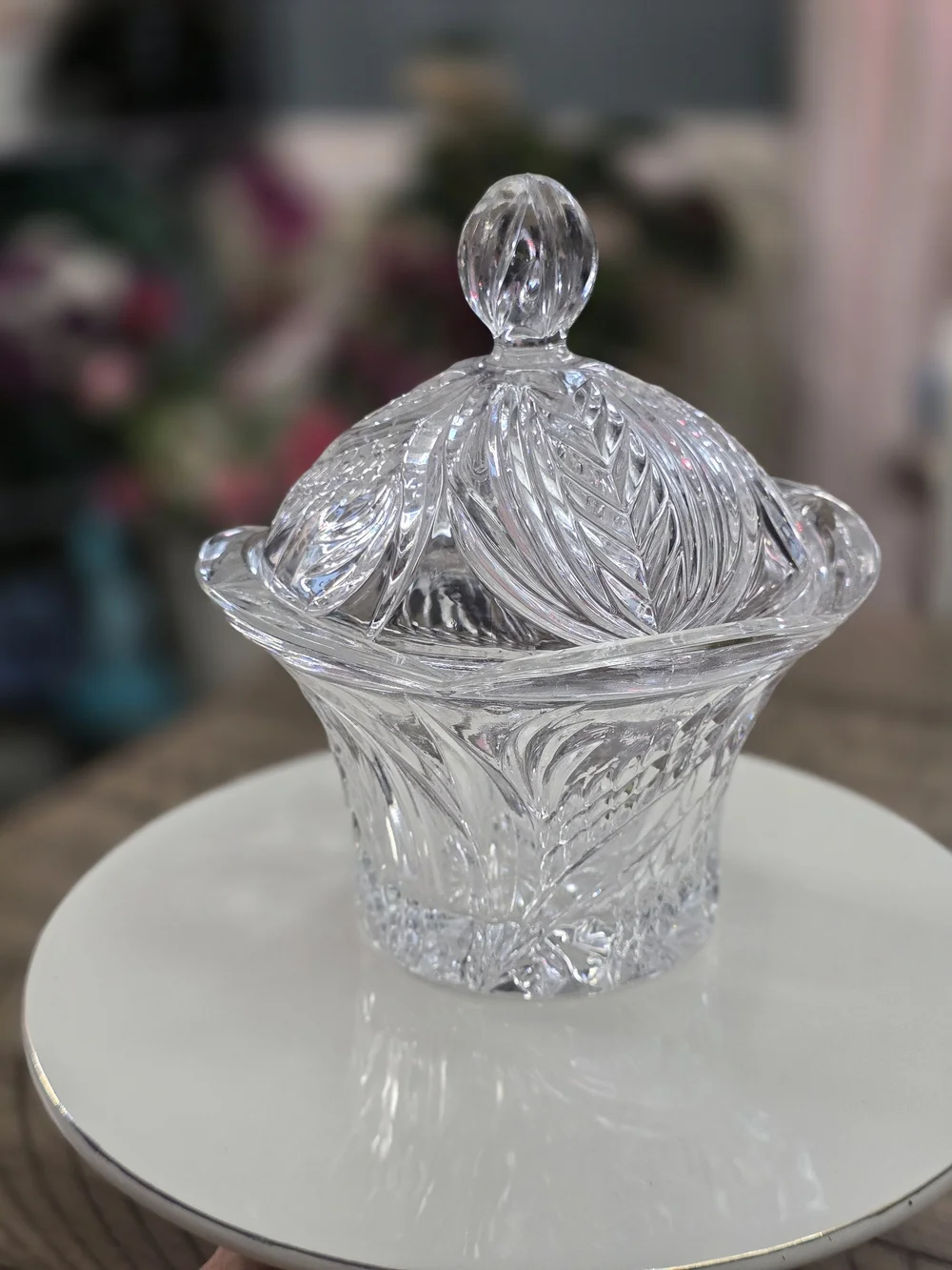Crystal Cut Glass Covered Candy Dish - Clear